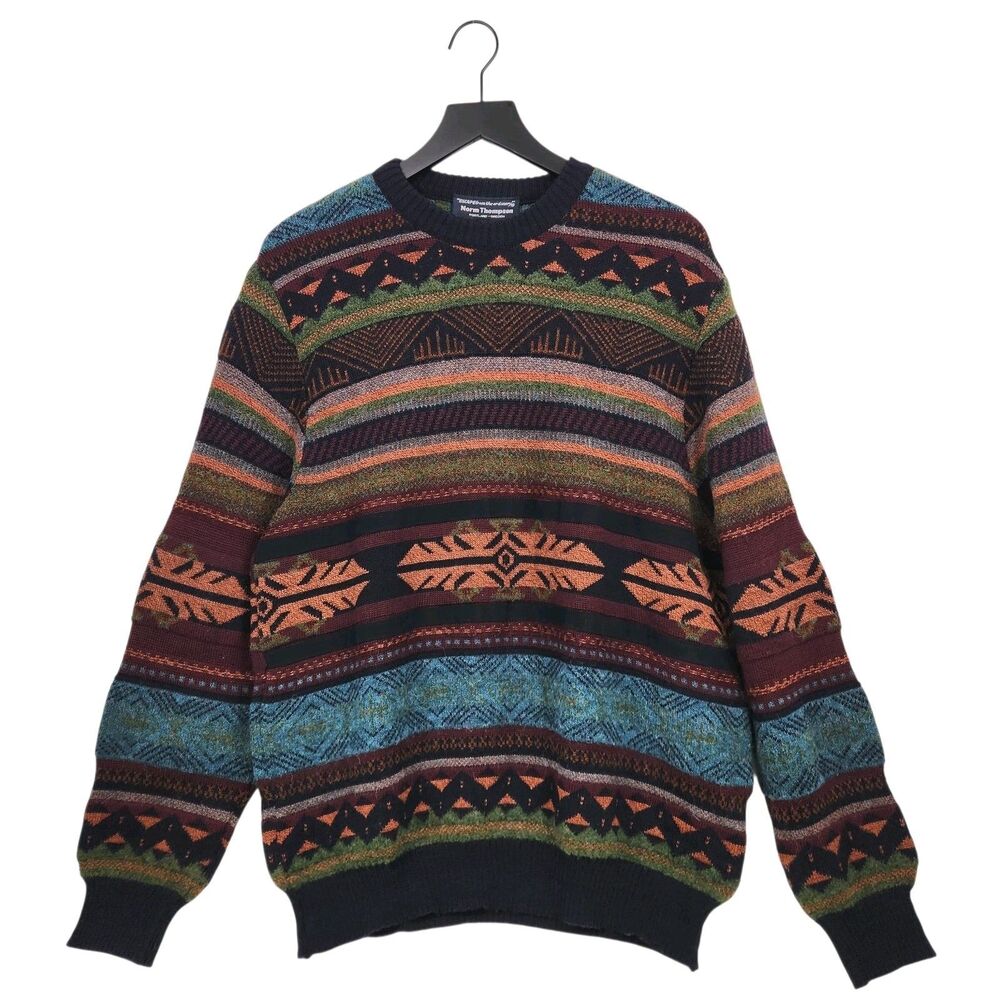 VTG Norm Thompson Mens Sweater Large Wool‎ Alpaca Blend 3D Grandpa Geo Cosby USA